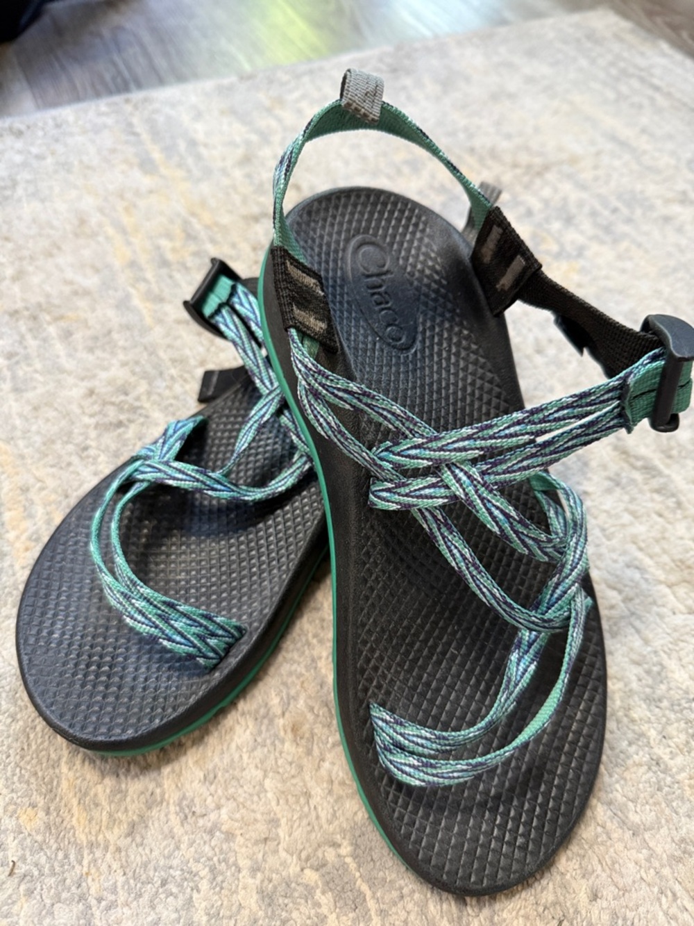 Chaco Women's Black Sandals with Teal and Purple Straps Youth 5/Women 7